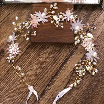 

FORSEVEN Pink Flower Simulated Pearls Bride Hair Band Hairpins Headpiece Tiaras Noiva Wedding Party Hair Jewelry Accessories