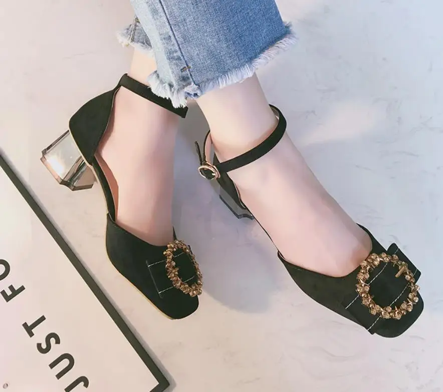 Para De Retro Coreana Primavera 2019 Tacones rosado Negro Ir Otoño Elegante Nueva El Y Con Versión La rXnxzr