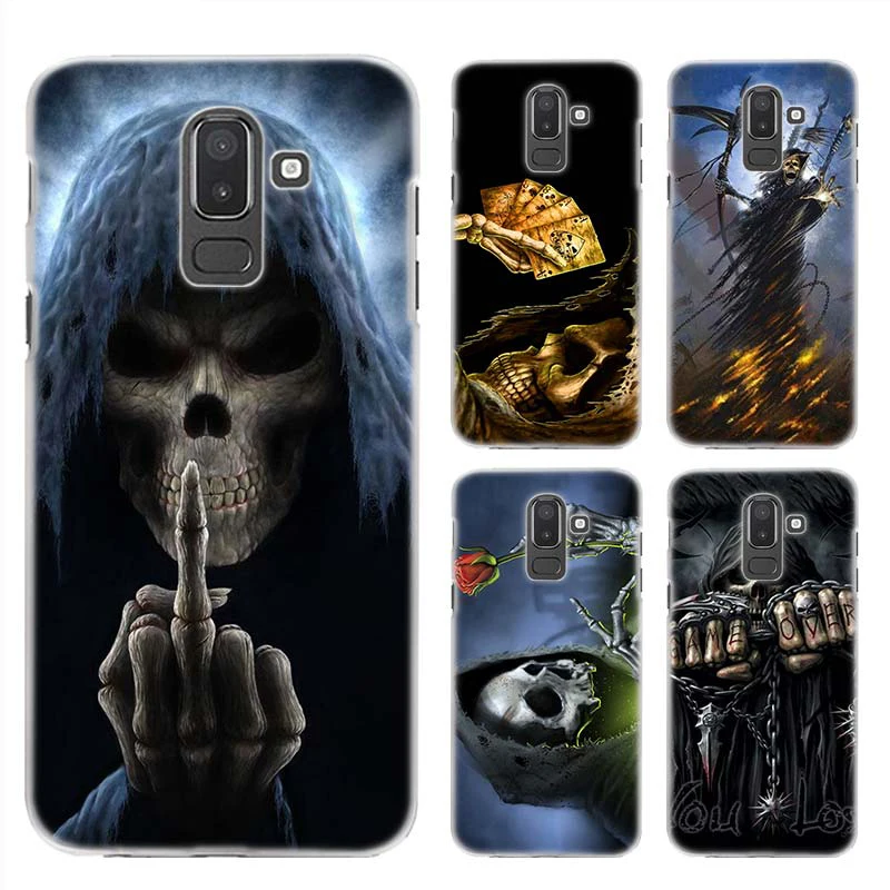 

Case for Samsung Galaxy A6 A8 Plus A7 2018 J4 J6 J8 Plus 2018 Hard PC Clear Plastic Coque Cover Shell Grim Reaper Skull Skeleton