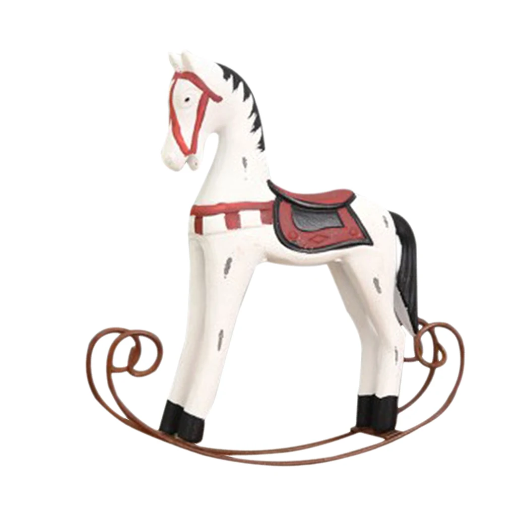 Nordic Wooden Rocking Horse Statue Wedding Decor Wood Horse Crafts DIY Bar Living Room Ornament Kids Toys