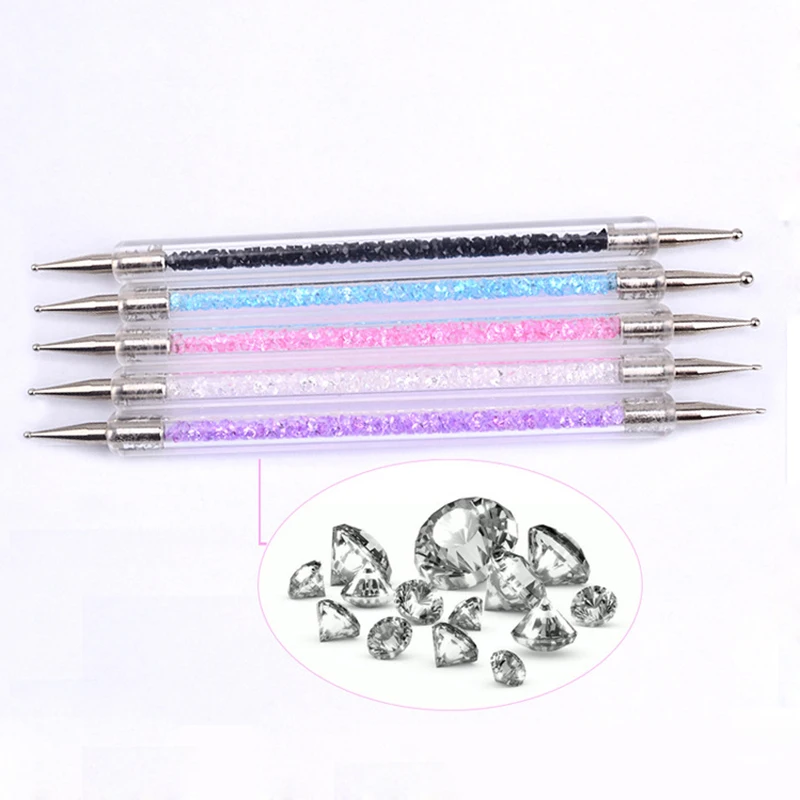 5pcs/set Acrylic 2 Ways Nail Art Dotting Pen Colorful Rhinestone Decoration Painting Brush Nails Design Tools | Красота и здоровье
