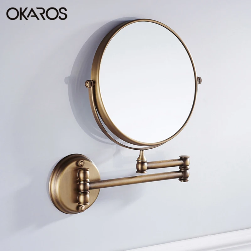OKAROS, 8 дюймов, зеркало для ванной комнаты, двойной рычаг, удлинение, 2 вида, круглое, медное обрамление, зеркало для макияжа, хромированное, настенное, увеличительное, 1x3x3