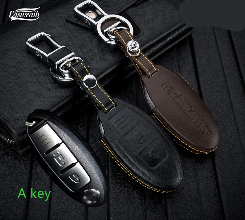Gift 4D Genuine Leather Car Key Holder Cover For Nissan Juke Teana