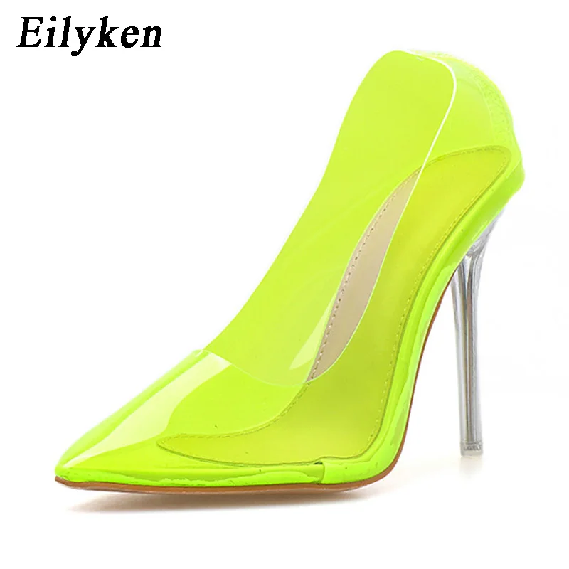 

Eilyken 2019 New Sexy PVC Transparent Crystal Female High Heels Shoes Fluorescent green Pumps Party Wedding Pumps Shoes