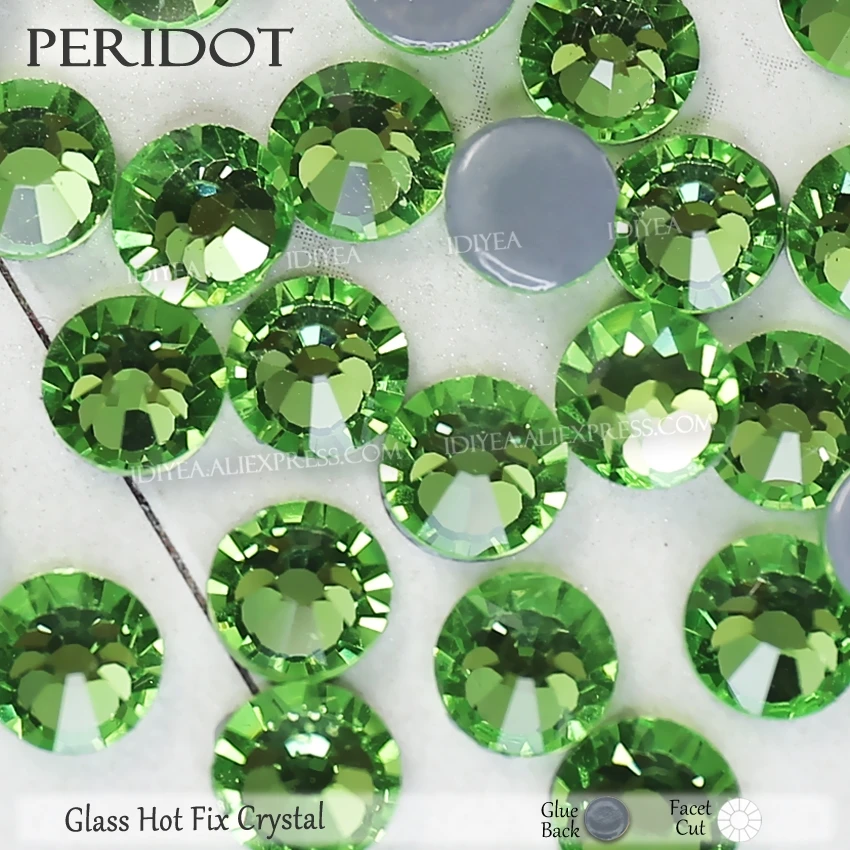 

Peridot hot melt flat back rhinestones hotfix crystals strass glass stone for needlework wedding dresses sparkling decoration