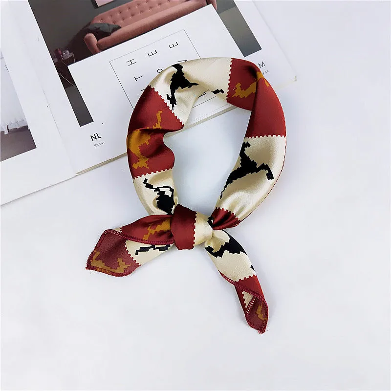 fashion Square Scarf Hair Tie Band Party Women Elegant Small Vintage Skinny Retro Head Neck Silk Satin Scarf, square scarves - Цвет: 22