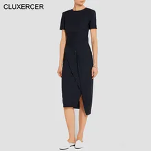 Летнее платье, женское асимметричное платье в полоску, черное, до колена, модное, половина рукава, середина, официальное, OL платье для женщин