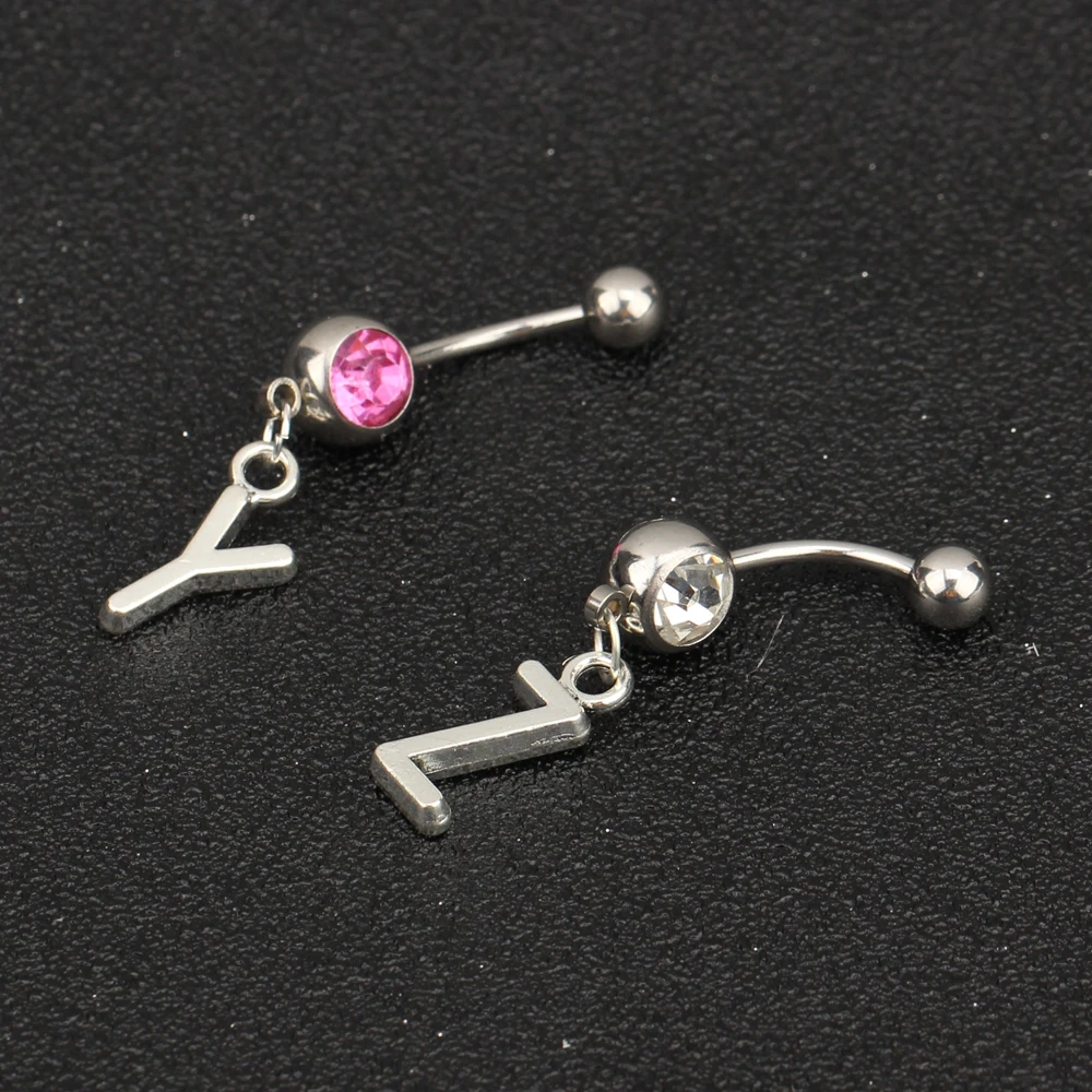 Custom A-Z Initial Letter Stainless Women Navel Sexy 7 Colors Crystal Piercing Body Jewelry Belly Button Ring Girlfriends Gift