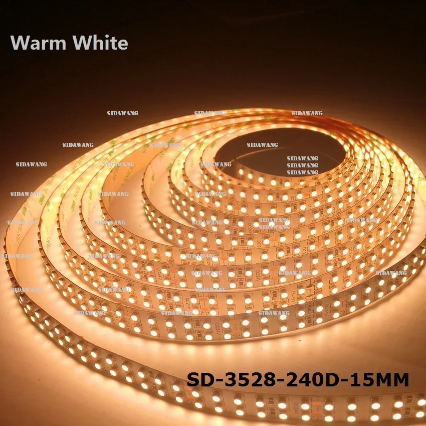 

CRI > 95+ Ra Warm White 3000K 3528 Led Strip, 15mm wide ,Super Bright, 5meter/reel,DC24V,240Leds/meter