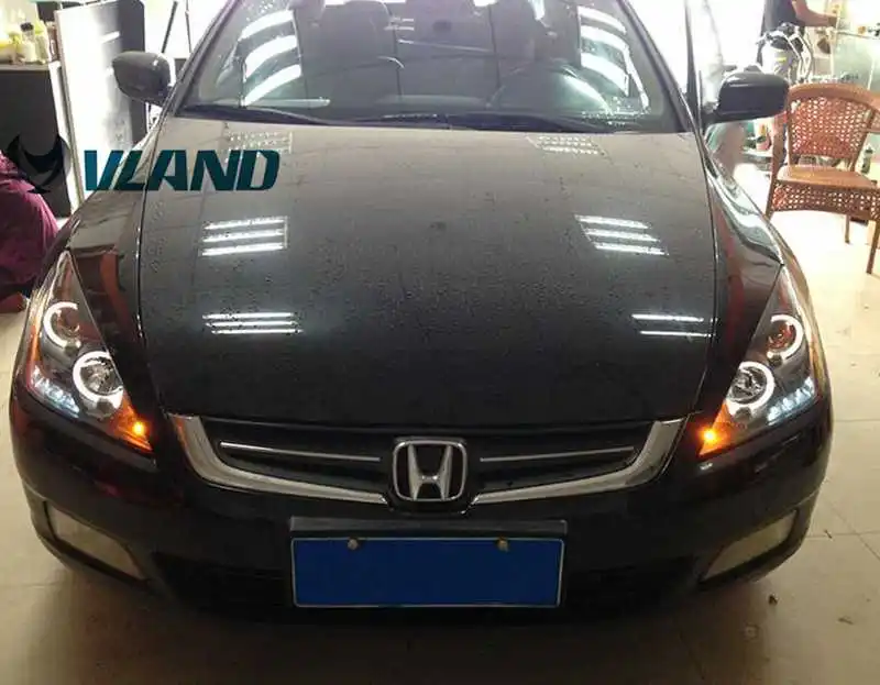 VLAND Factory светодиодный налобный фонарь для Accord 2003-2007 светодиодный налобный светильник для Accord 7 поколения Биксеноновые линзы Двойные ангельские глазки головной светильник