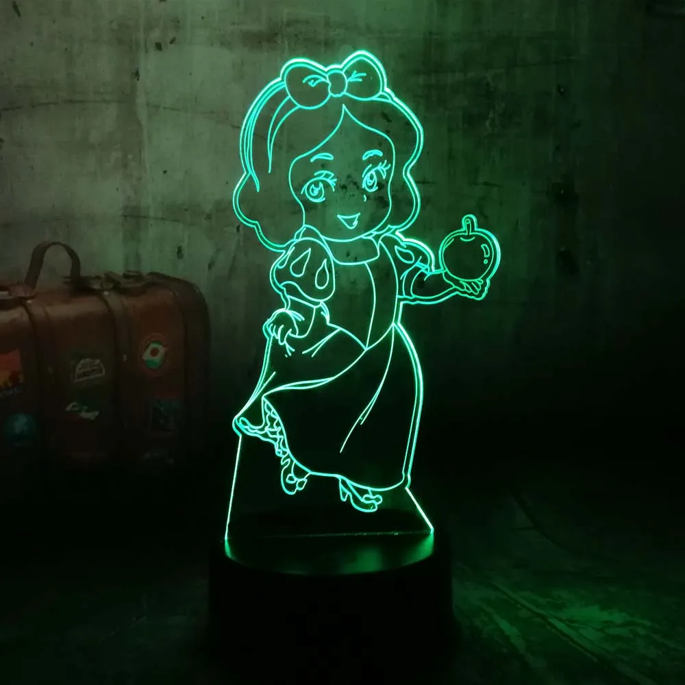 Мечтательная Принцесса Белоснежка 3D иллюзия Ночной светильник LED Настольная