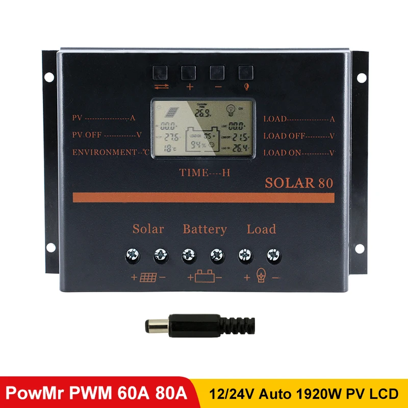 

PowMr 50A 60A 80A PWM Solar Charge Controller 12V 24V LCD Display PV Battery With 5V USB Solar Charger Regulator 1920W S60 S80