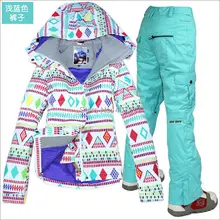 Женский лыжный костюм, женский костюм для сноуборда, лыжный костюм, женский белый с разноцветными ромбовидными куртками и синими штанами, лыжная одежда