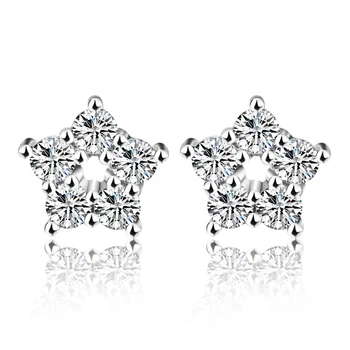 

Wholesale Jewelry Drop Shipping 5 Star Earrings Stud Zircon Diamond Earrings for Women Engagement Sterling Silver Stud Hollow