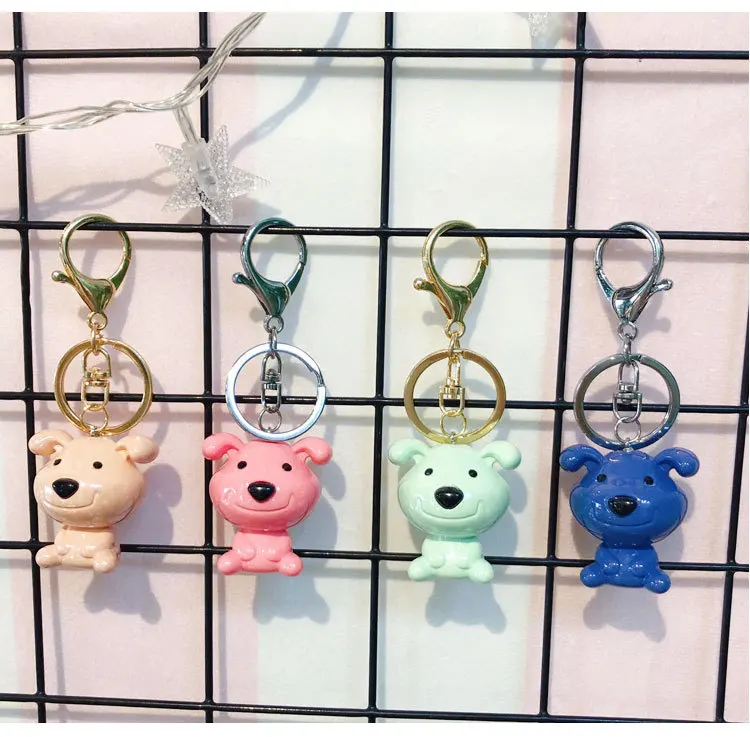 

2019 New Popular Acrylic American Naughty Dog Key Chains Keychain Rings Cute Animal Jewelry For Women Girls Handbag Charms Bulk