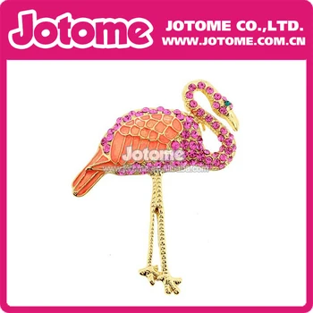 

100pcs/lot HOTSALE New Pink Enamel Flamingo Crystal Pin Brooch Fashion Women Jewelry