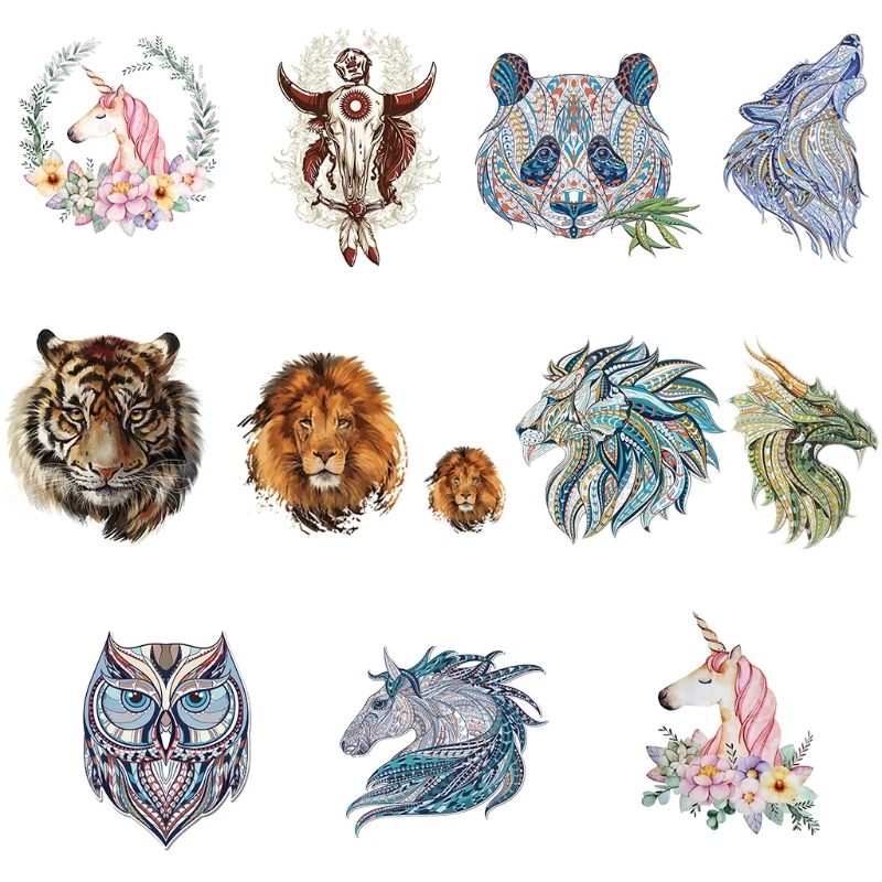 

Dreamcatcher Panda Tiger Lion Dragon Owl Horse Animal Patch Heat Transfer Sticker Washable Iron On Applique DIY Ornament -m18