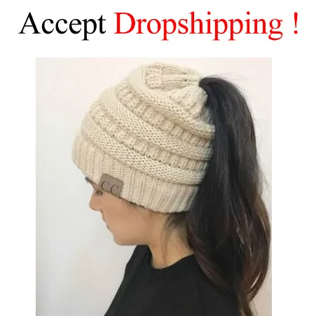 Messy Bun Soft Knit Ponytail Beanie Winter Hats For Women
