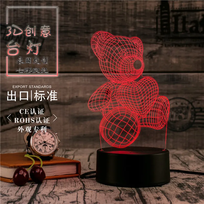 3D светодиодный светильник Novety креативный подарок ночник настольная лампа Love Bear