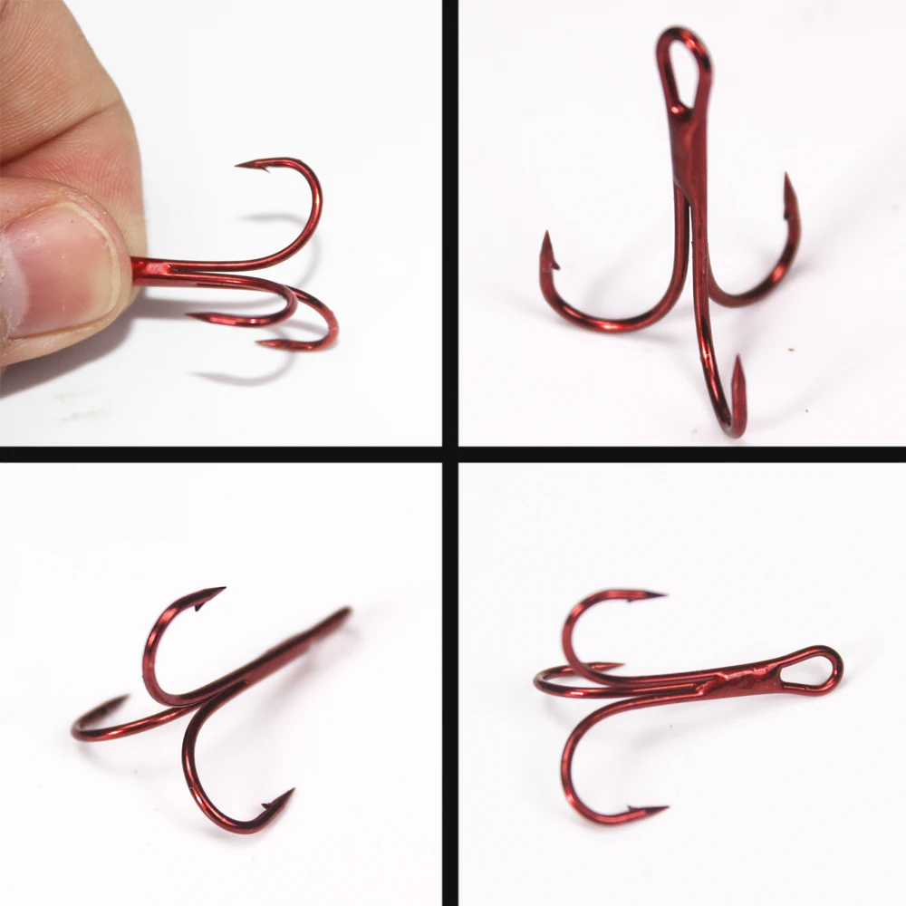 15Pcs/lot 13B Three Hook Red Nickel Color Fishhook 1/2/4/8/10/12/14# Fishing Hook High Carbon Steel Treble Hooks gamakatsu