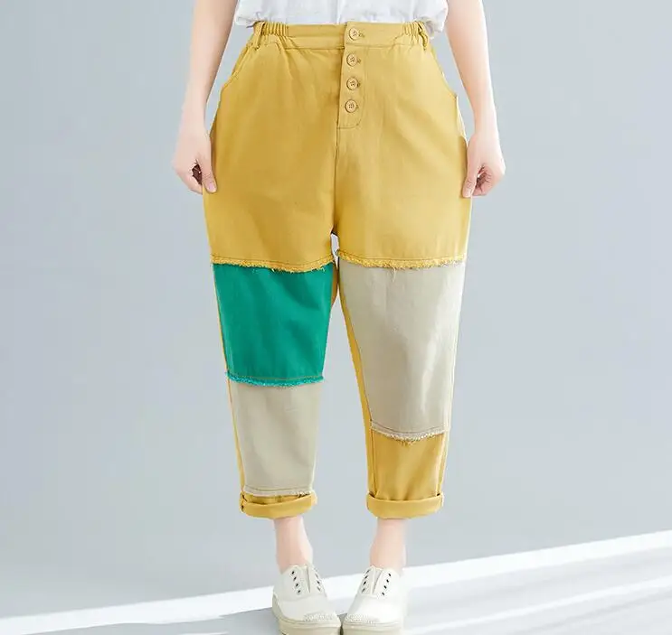 NYFS 2019 новые летние женские джинсы свободные винтажные мужские брюки больших размеров рисунок из мультфильма эластичные джинсовые брюки