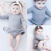2016 Fashion Newborn Infant Kids Baby Girl Clothes Ruffles Tutu Skirt Long Sleeve Gray Bodysuit Jumpsuit Outfit
