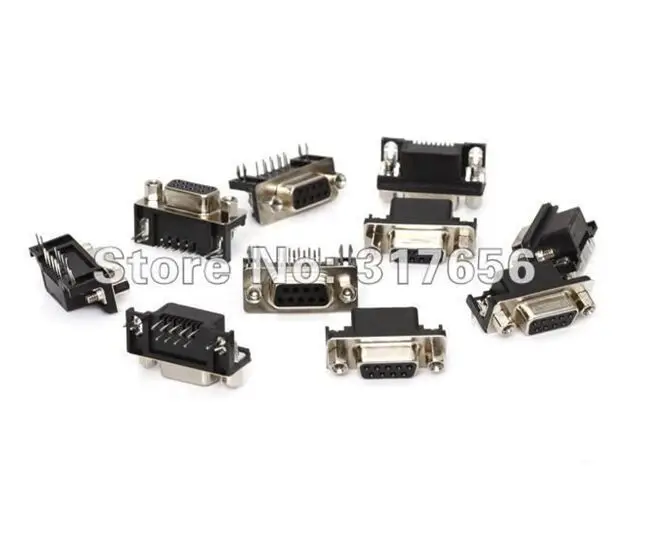 Connettori DB9 Femmina/Maschio 90° - Per PCB E RS232, 10 Pezzi