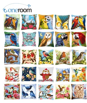 

Birds Acrylic Yarn Embroidery Pillow Tapestry Cushion Front Cross Stitch Pillowcase DIY needlework