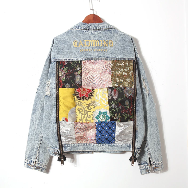 

Autumn Women's Windbreaker Big Pocket Embroidery Denim Jacket Fashion Single Breasted Sequin Jean Jacket Women
