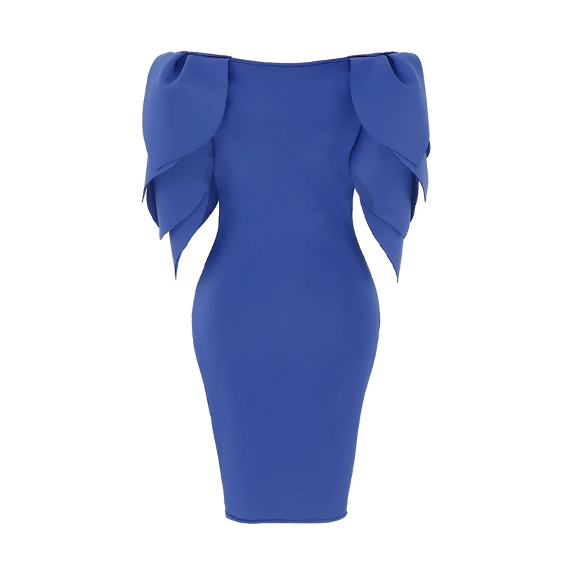 Новейший дизайн синее модное многослойное облегающее платье с расклешенными