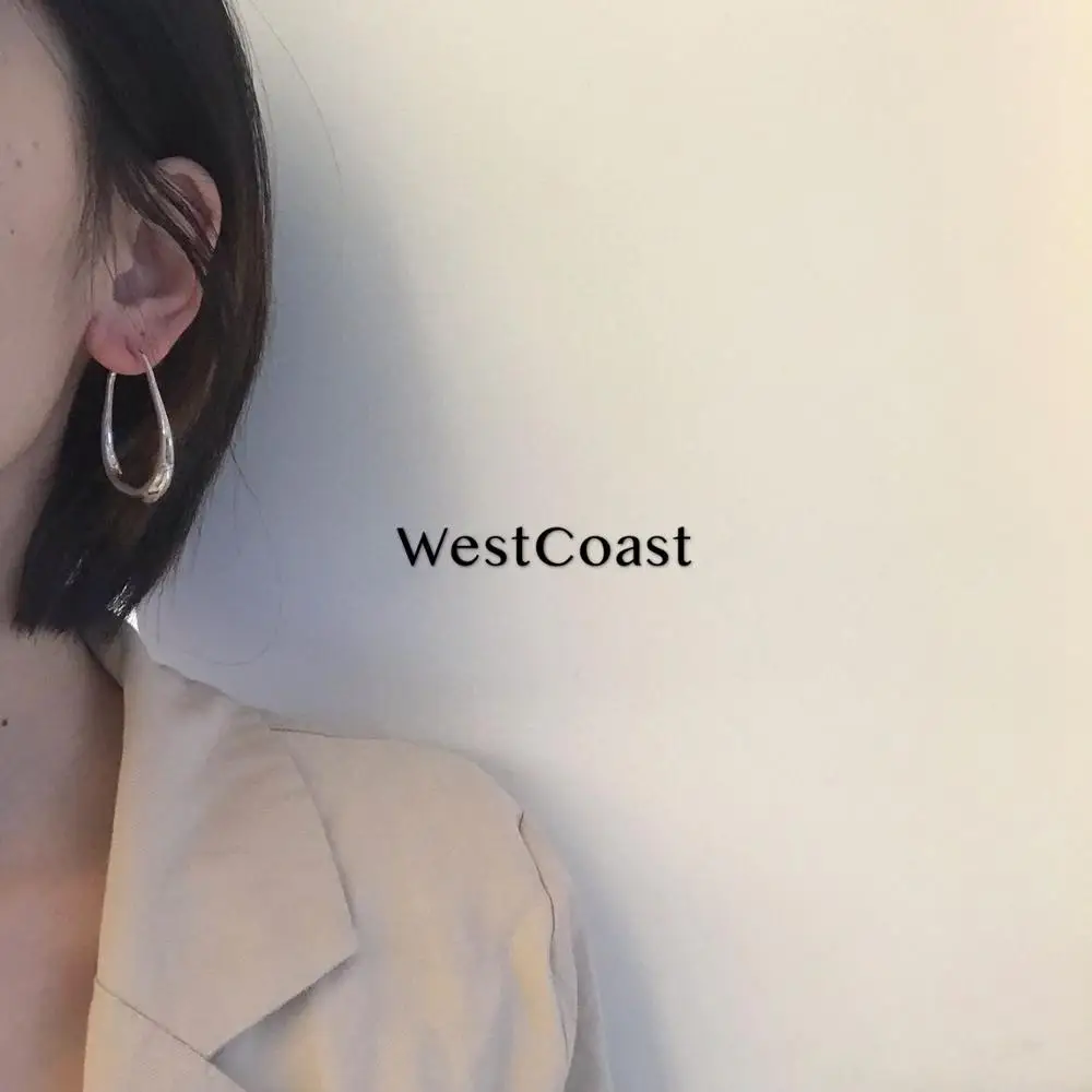 HUANZHI-2019-Simple-New-Gold-Silver-Metal-Geometric-Irregular-Circle-Water-Droplets-Hoop-Earrings-for-Women