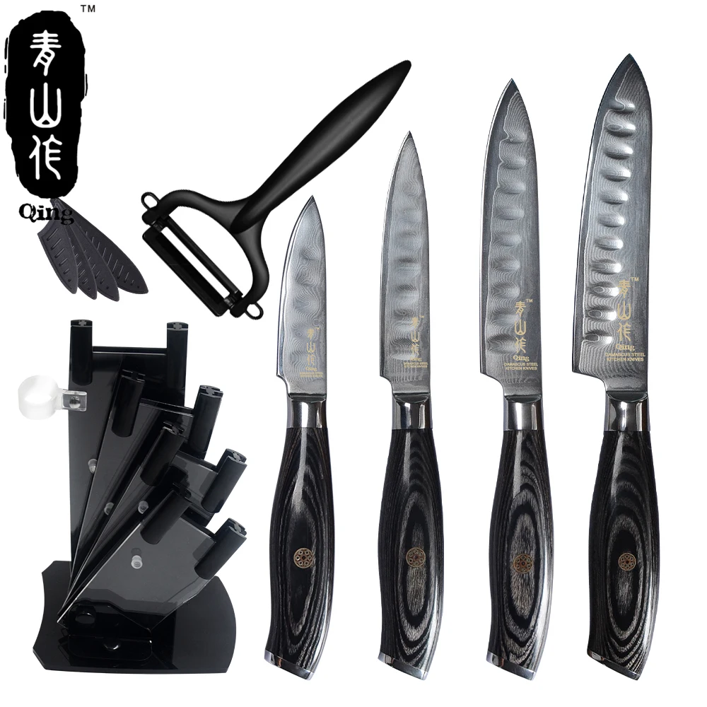 Top Grade Damascus Steel Knife Set Qing Brand 3" 4" 5" 6" VG10 Damascus
