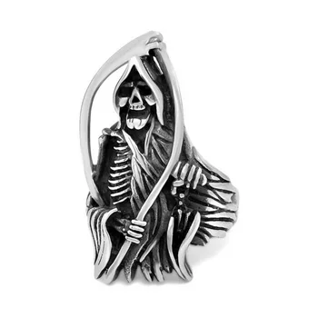 

Jade Angel Men's Boutique Rings Death Scythe Model Ancient Stainless Steel Ring Retro Jewelry Punk Style Party Accessories