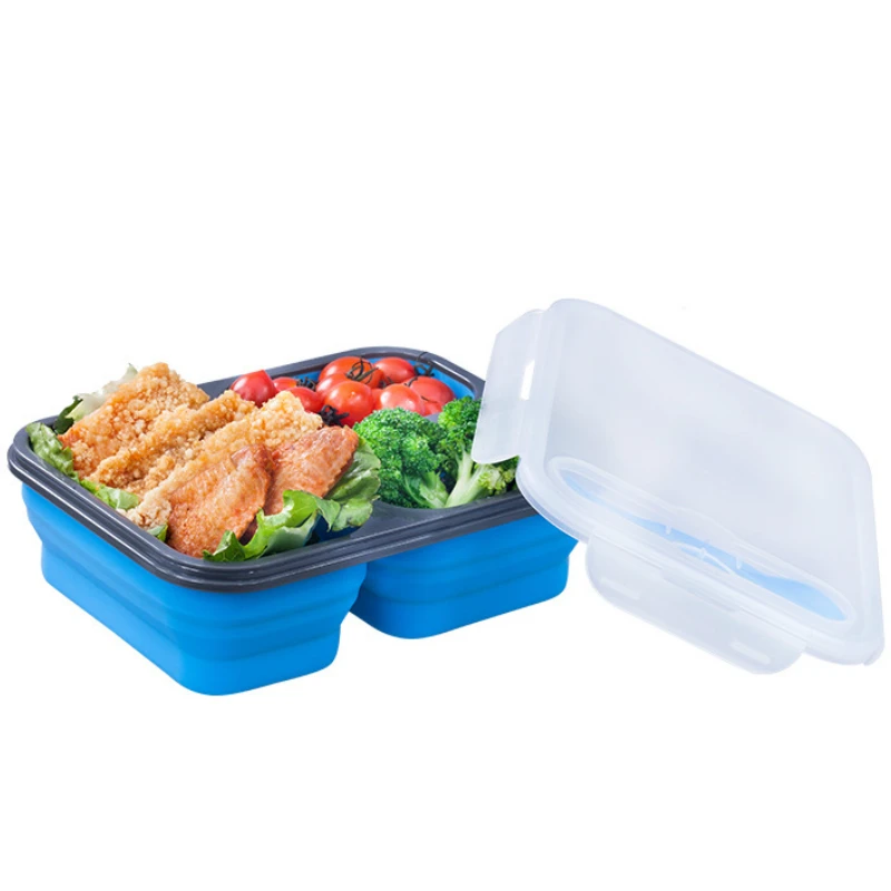 Кремниевая складная коробка для завтрака с вилкой для офиса пикника дети Bento Tiffin Box Портативный большой емкости 3 сетки пищевой контейнер для приготовления пищи