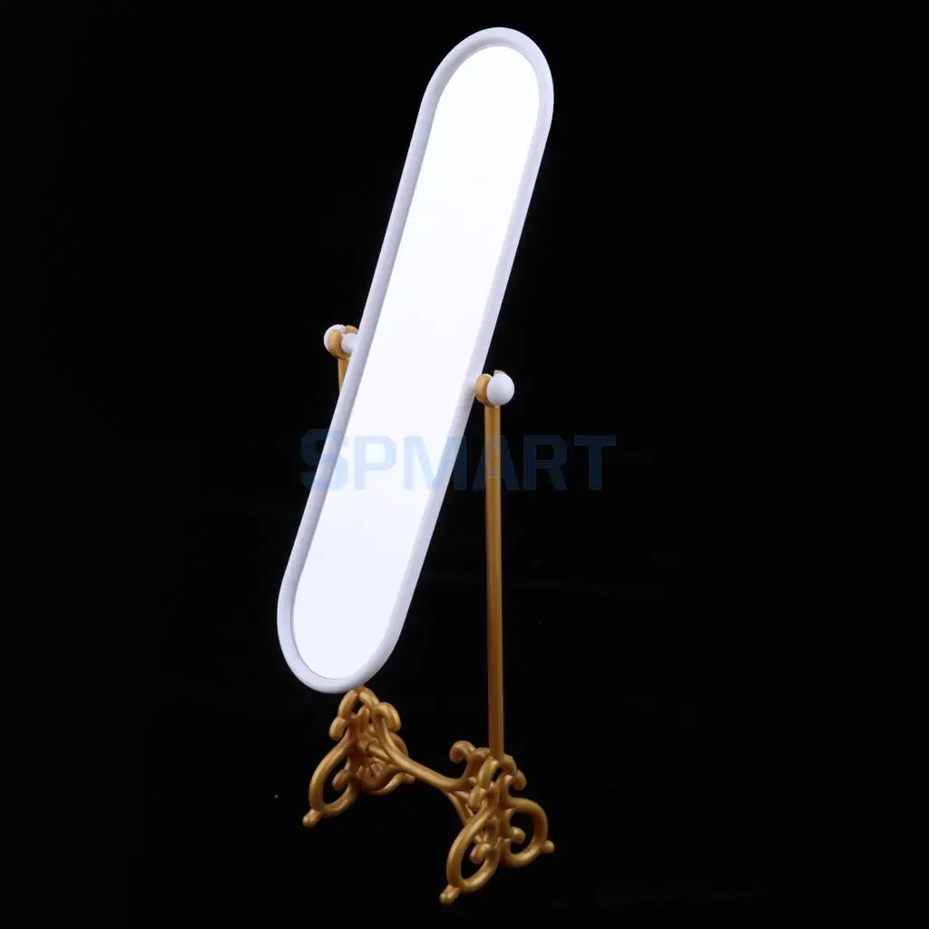 Dollhouse MIniature Bedroom Fitting Room Dressing Mirror Furniture for Doll House Decor Kids Pretend Play Toy Gold