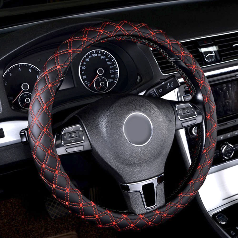 

FLY5D Leather Embroidered Steering Wheel Cover 36-38CM Steering Wheel Cover Telescopic Elastic Steering Wheel Cover For Most Car