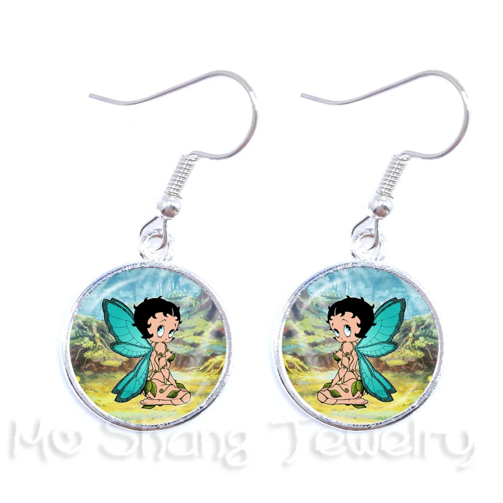 

The Betty Boop With Wings Glass Drop Earrings Women Jewelry Sexy Betty Boop Earrings Jewellery Accessories Christmas Gift Wholes
