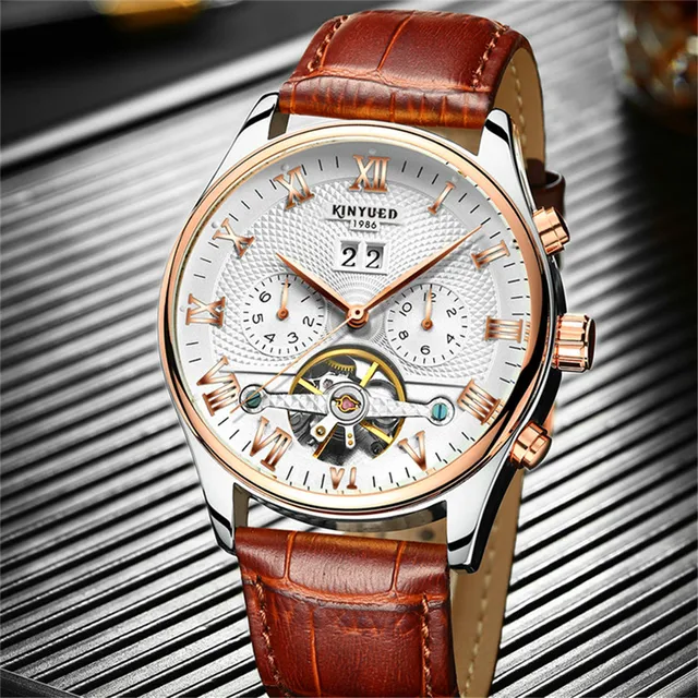 KINYUED 2019 Skeleton Tourbillon Mechanical Watch Automatic Men Classic Rose Gold Leather Mechanical Wrist Watches Reloj KINYUED 2019 Skeleton Tourbillon Mechanical Watch Automatic Men Classic Rose Gold Leather Mechanical Wrist Watches Reloj Hombre