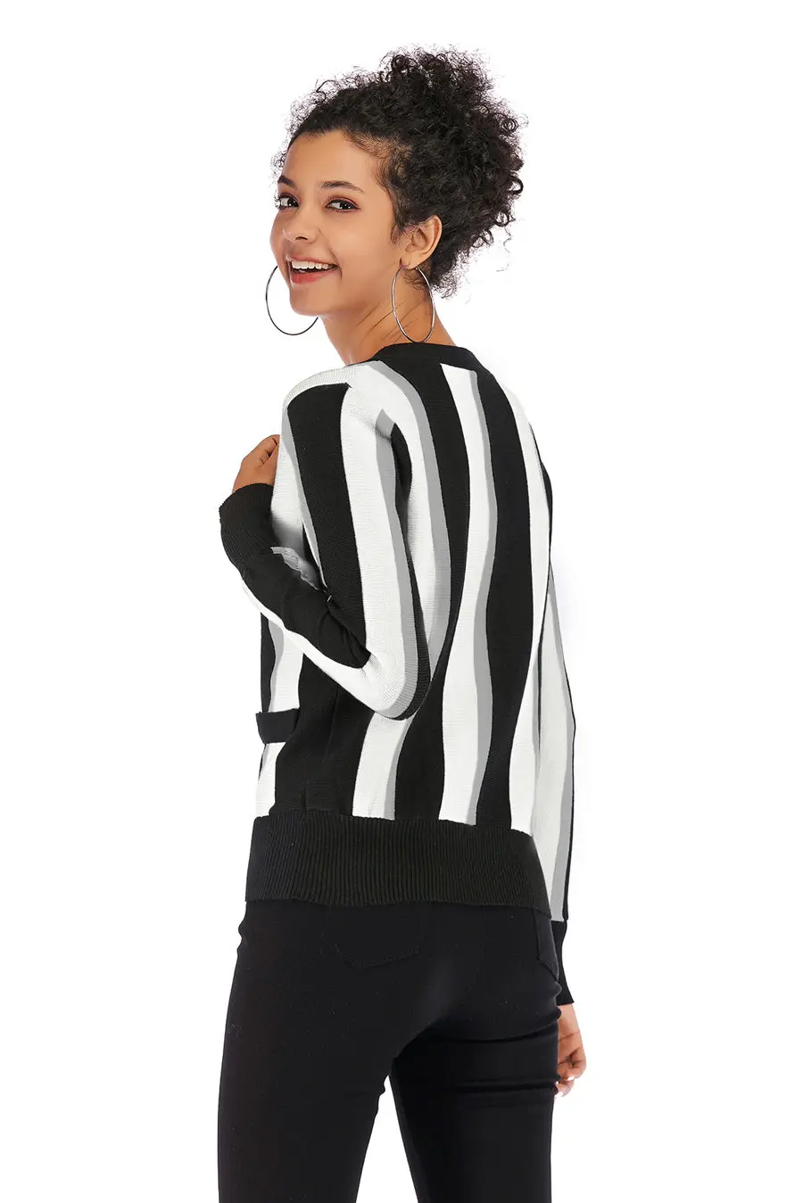 Gladiolus 2018 Autumn Winter Knitted Sweater Women Long Sleeve V-Neck Singer Breasted Pocket Striped Cardigan Women Sweater Tops (12)