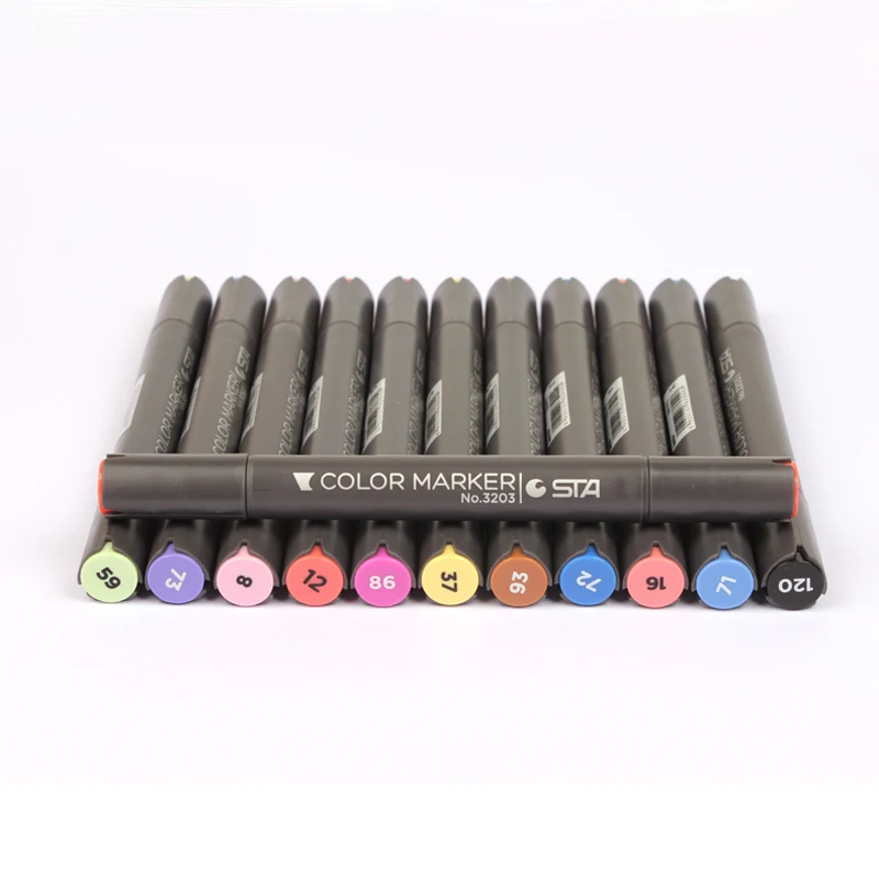 

STA 3203 60 Colors Double-Ended Permanent Art Markers with Fine Bullet & Chisel Point Tips For Painting Manga and Design