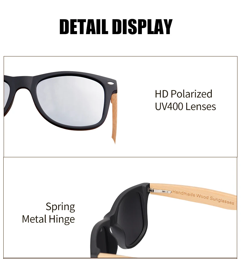 BOBO BIRD, черные квадратные женские и мужские солнцезащитные очки с бамбуковыми ножками, зеркальные поляризационные летние солнцезащитные очки, дорожные очки, деревянная коробка
