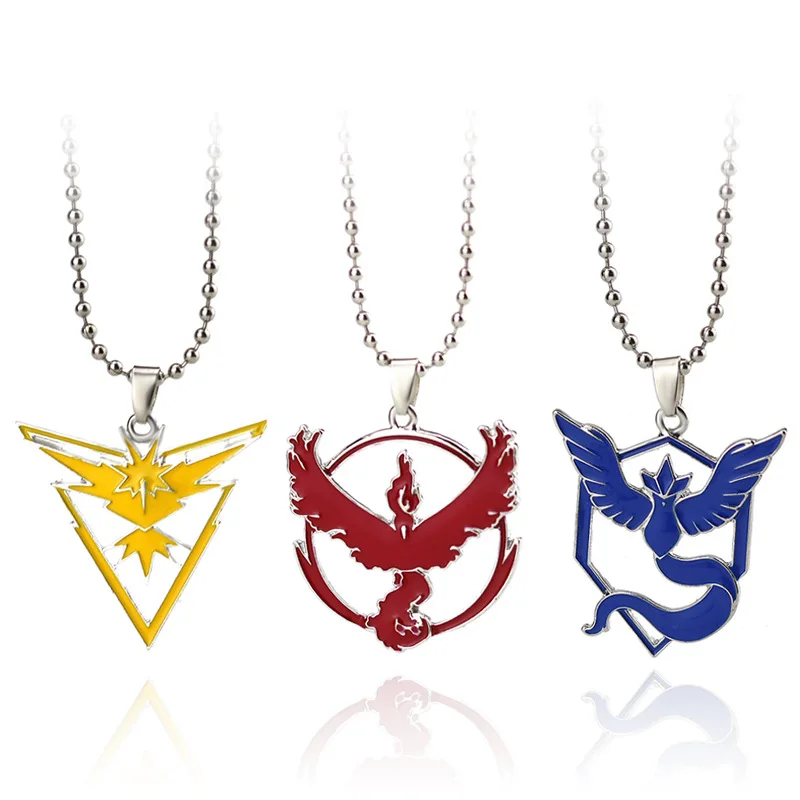 

New Pokemon Go Tag Necklace Game Anime Metal Team Valor Mystic Instinct Logo Bead Chain For Women And Men Fans Gifts