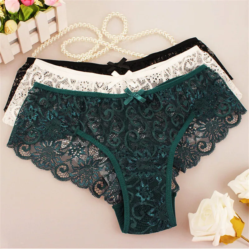 

Women's Sexy Full Lace Panties With Big Size,S-XL High-Crotch Transparent Floral Bow Briefs Underwear Culotte Femme