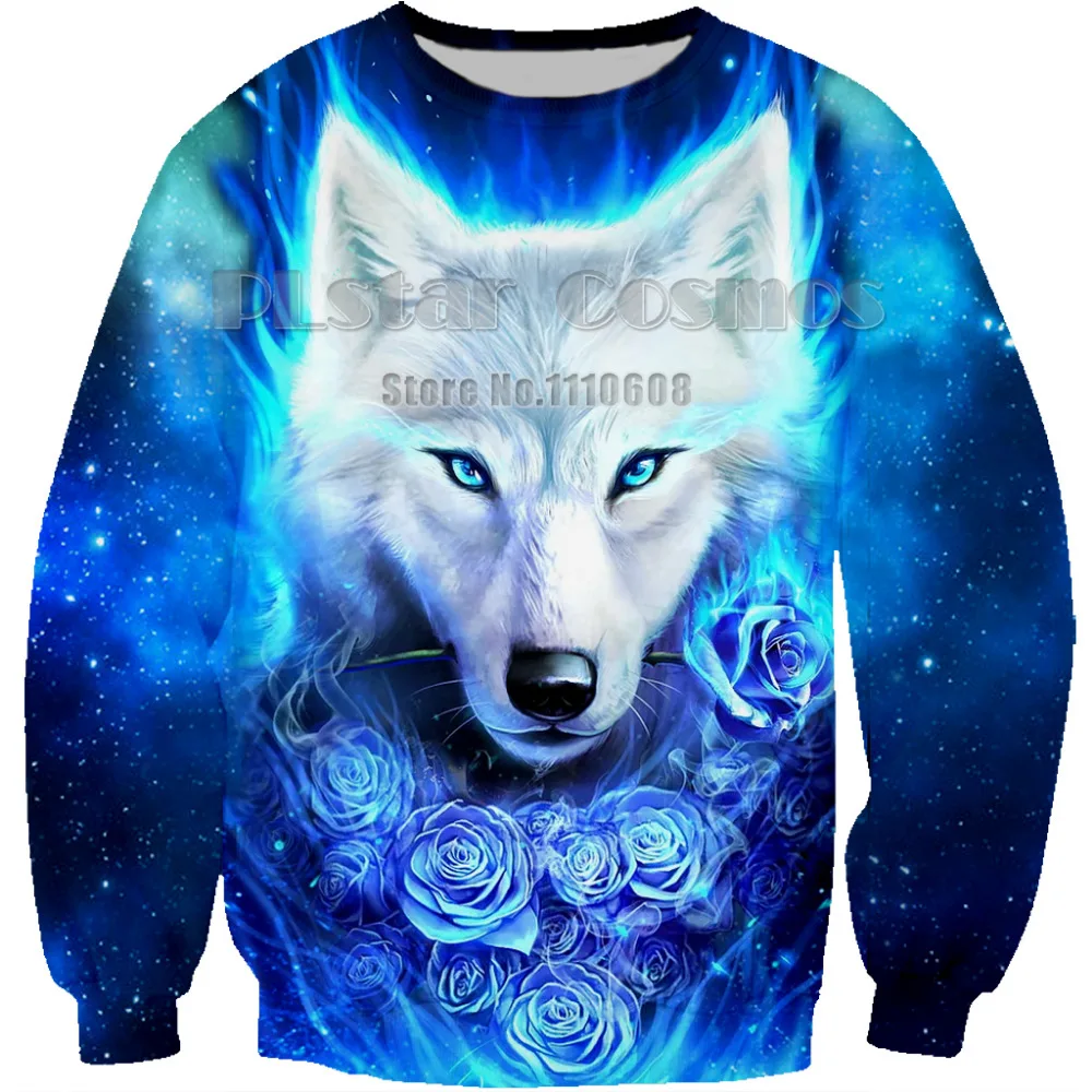 

PLstar Cosmos Night Space Galaxy Sweatshirts Men/women Tracksuits Tops Print Galaxy Wolf Hooded Hoodies Thin Autumn Sweatshirts