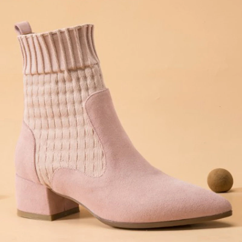 Show Calcetín Show As Moda Rosa Slim De Tobillo Del Invierno Dedo Tacón Puntiagudo Tejer Botas Mujer as Grueso Marca Diseño Pie Damas 7HU1qnHwS