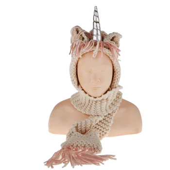 

Lovely Crochet Unicorn Winter Hat with Scarf Pocket Hooded Knitting Beanie