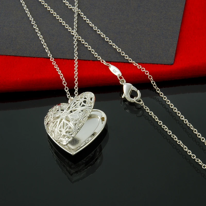 Silver plated Heart photo frame necklaces & pendants with rolo chain