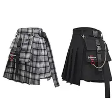 Новинка, женские черные шорты, юбки с карманами, Япония, Харадзюку, жесткая винтажная клетчатая нестандартная плиссированная модная мини-юбка