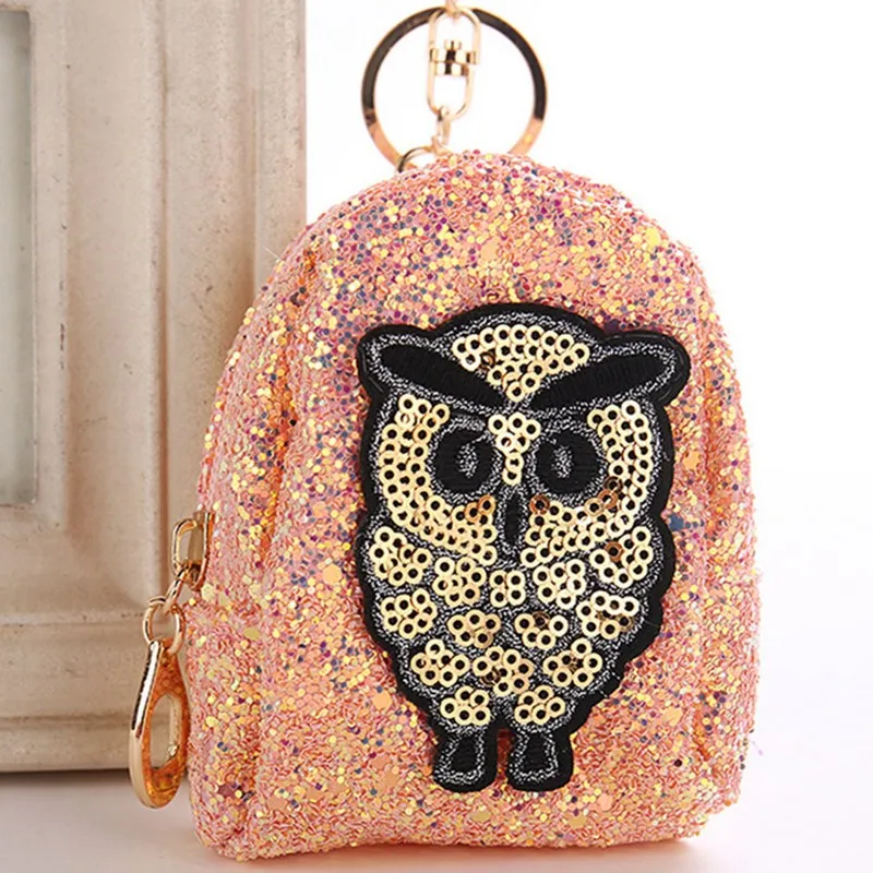 

Cute Shining Owl Bag Shaped Keychain Coin Purse Zipper Small Wallet Personalized Keychain Handbag Purse Pendant Fashion Jewelry