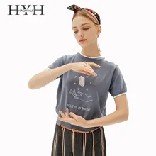 HYH Haoyihui женская летняя футболка сладкий консервативный стиль индивидуальный короткий рукав свободная Вышивка Вязание Печать Топ для женщин